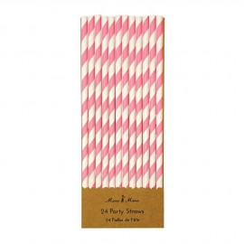 Cannucce carta righe rosa 24 pezzi
