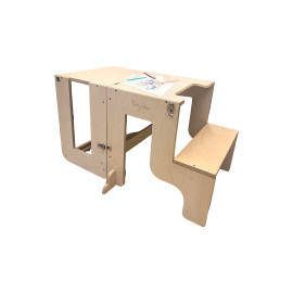 Torre Montessori 3 in 1 - Natural - Lavagna Magnetica e Convertibile in Tavolo+Sedia
