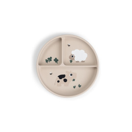 Piatto con scomparti Tiny farm sabbia silicone con fondo a ventosa Done By Deer