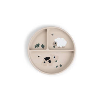 Piatto con scomparti Tiny farm sabbia silicone con fondo a ventosa Done By Deer
