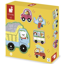 Set 5 puzzle progressivi veicoli Janod