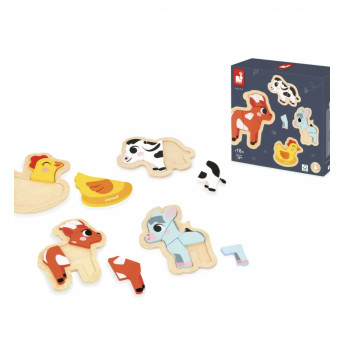 Puzzle progressivi fattoria con cornice 4 pz Janod