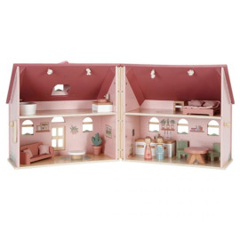 Casa delle bambole in legno rosa con accessori Little Dutch